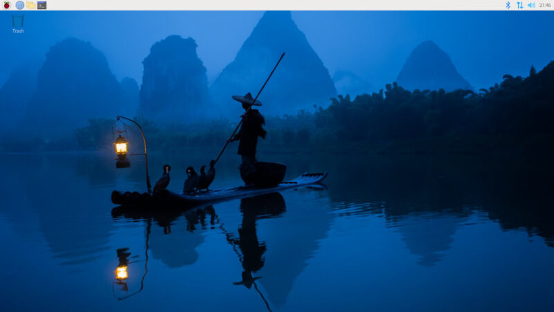 A screenshot showing the default desktop on the Raspberry Pi OS.