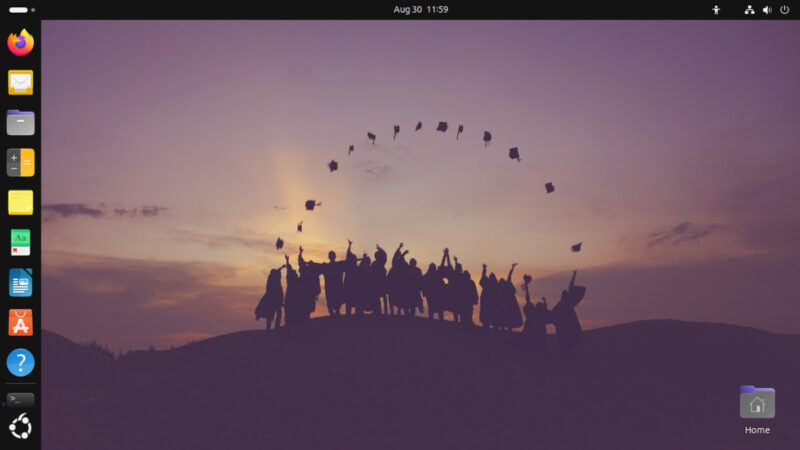 A screenshot showing the default Edubuntu desktop.