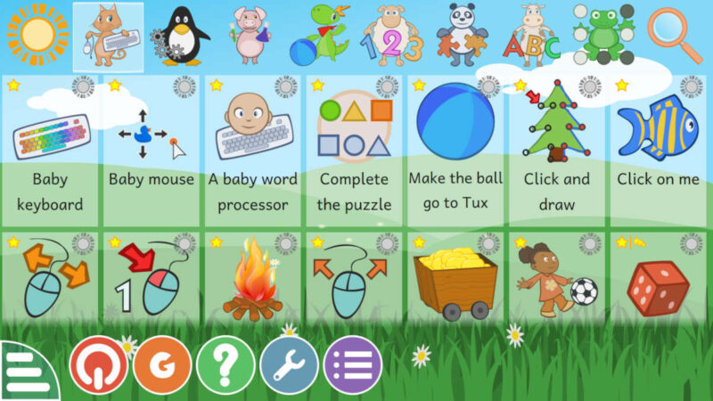 A screenshot showing the program selection screen on gCompris.