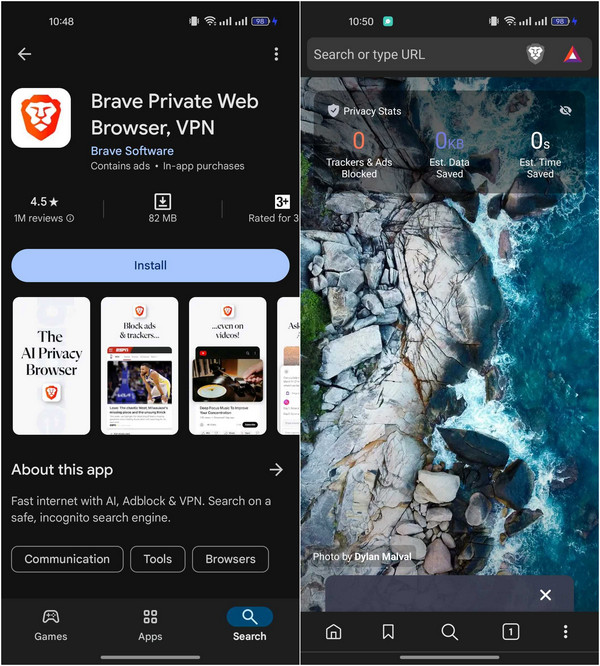 Brave browser in Android