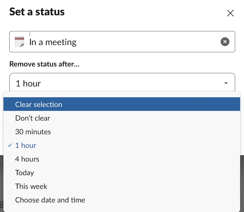 pick when you want your slack status to clear