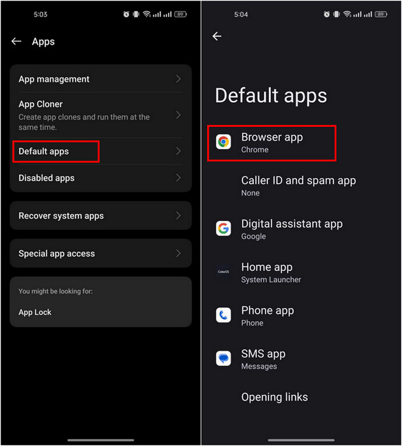 Accessing the default browser settings on Android