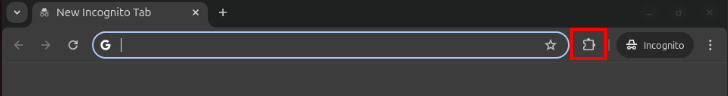 A screenshot showing the location of the puzzle piece icon in the Chrome incognito session.