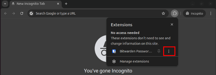 A screenshot showing the three-dots icon on the extension that you want to disable.