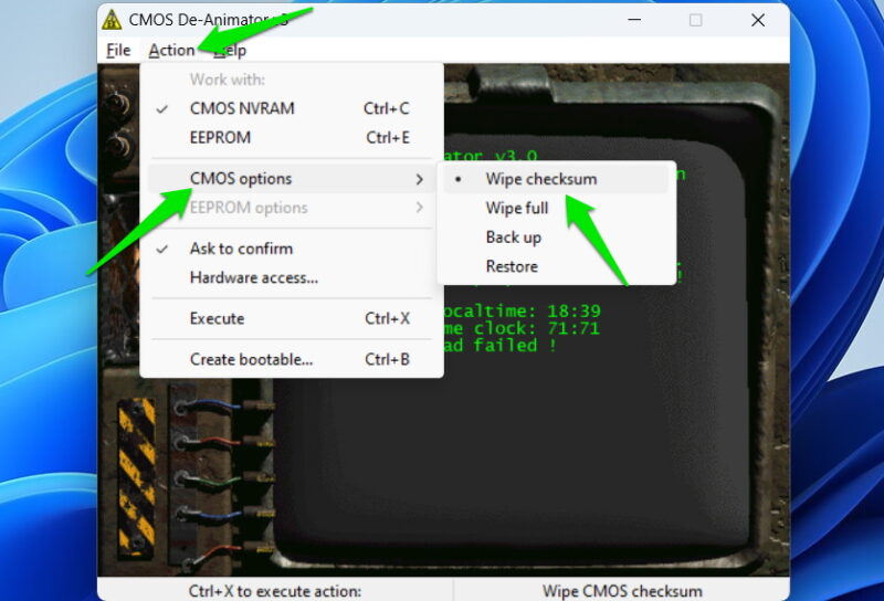 Clear CMOS using CMOS De-Animator app