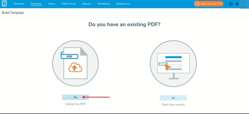 Uploading PDF into GoFormz tool online.