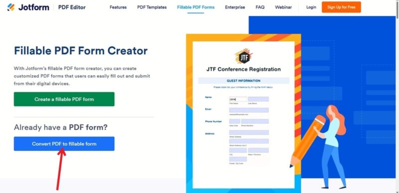 Pressing on "Convert PDF to flexible form" button in Jotform. 