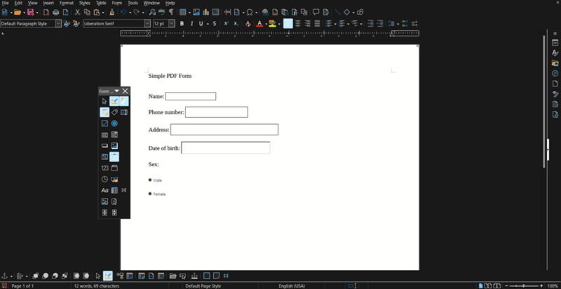 Creating new fillable form in LibreOffice.