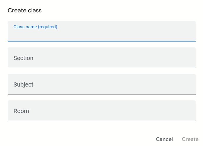 Filling out "Create class" form on PC.