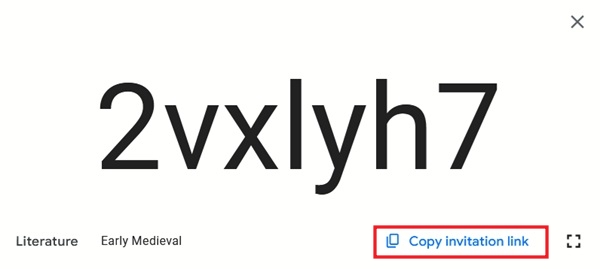 Clicking on "Copy invitation link" for sharing purposes in Google Classroom on PC.