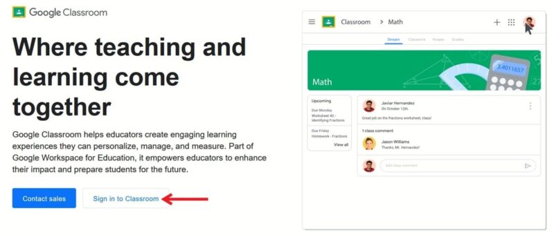 Clicking on "Sign in to Classroom" button on PC to get started with Google Classroom.