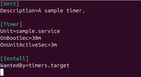 A terminal showing an example timer config with a special trigger variable.