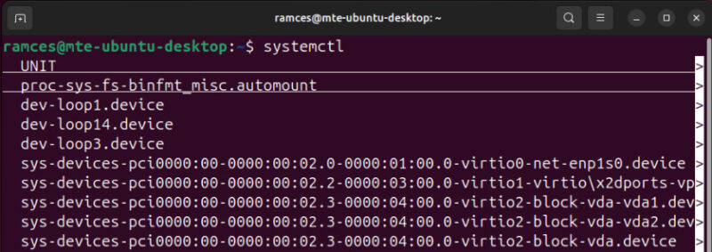 A terminal showing the output of the systemctl command on a Systemd-based Linux distro.