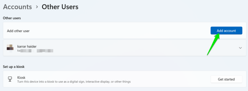 Create User Account Windows