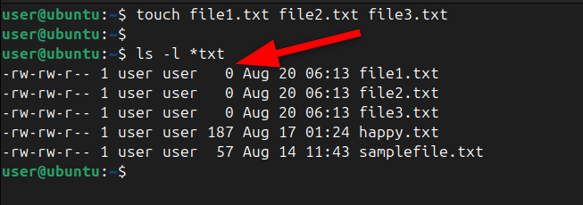 Creating and checking the size of the multiple empty files.