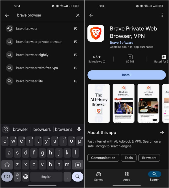 Downloading a browser from Playstore on Android