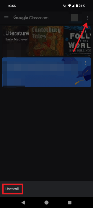 Unenrolling from a Google Classroom via the Android app.
