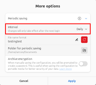 A screenshot highlighting the backup frequency for the SaveDesktop setup.