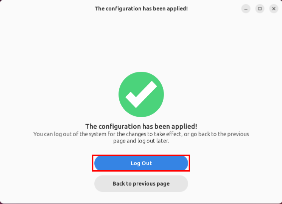 A screenshot highlighting the "Log Out" button to reload the new desktop config.