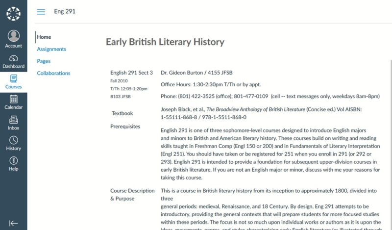 Course view in Canvas LMS.