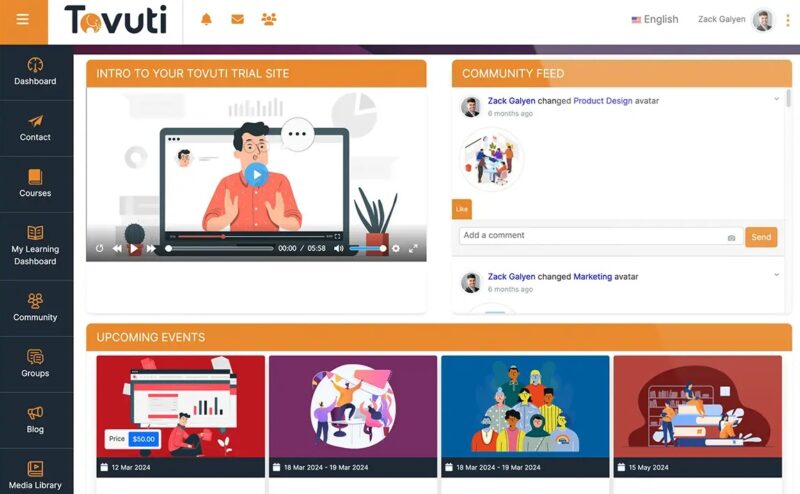 Tovuti LMS dashboard view. 