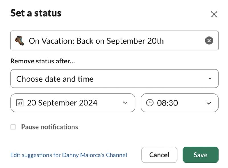 Hiking Boot Emoji on a Set Slack Status