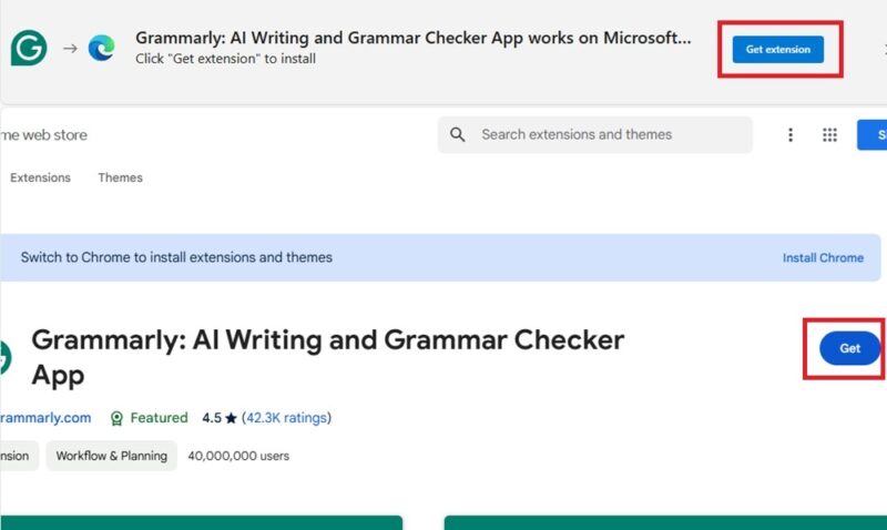 Installing Grammarly on Edge.