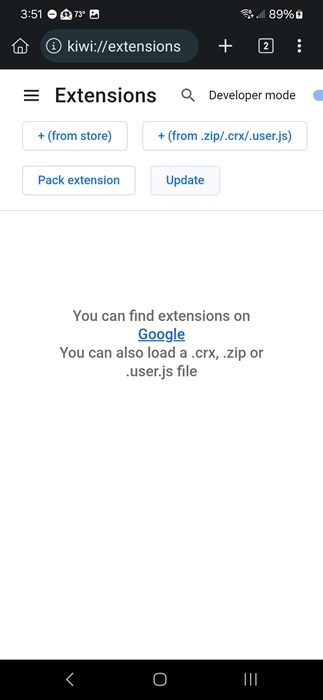 Exploring Extensions section in Kiwi Browser.