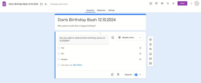 Creating a RSPV form using Google Forms. 