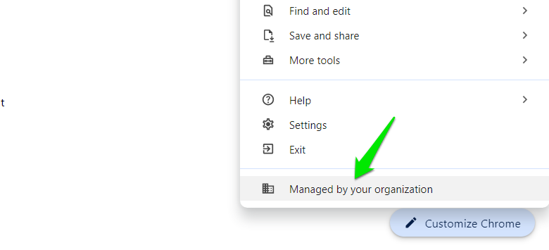 "Manage By Your Organization" showing in Chrome menu