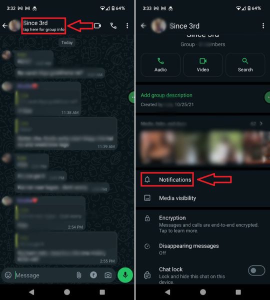 Steps to Open Whatsapp Group Chat on mobile application to set custom Notification Tone