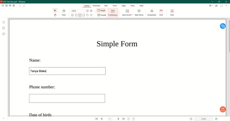 Editable PDF created in LibreOffice viewed in a PDF viewer.