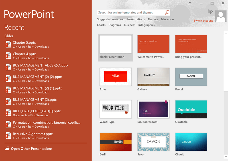 Presentation templates in Powerpoint