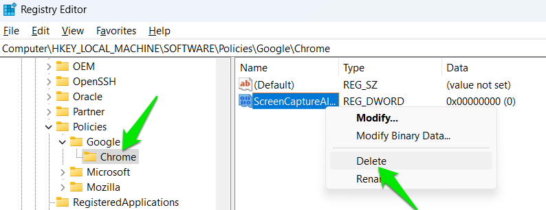 Remove Chrome policies using Windows Registry