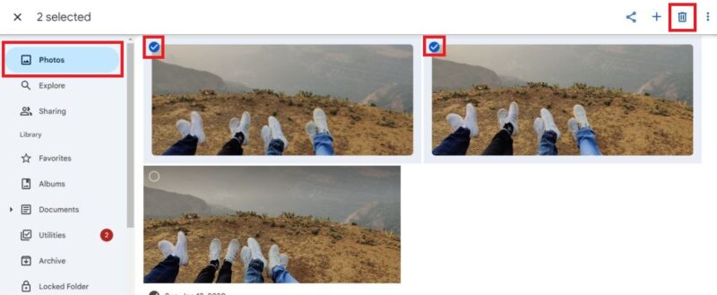 Select Duplicate Photos by hovering over the thumbnail images, and click on the Delete button to delete duplicates in Google Photos.