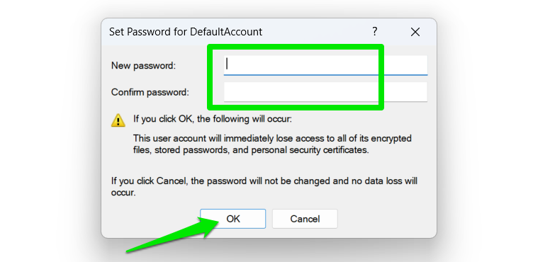 Set blank password for the other user account