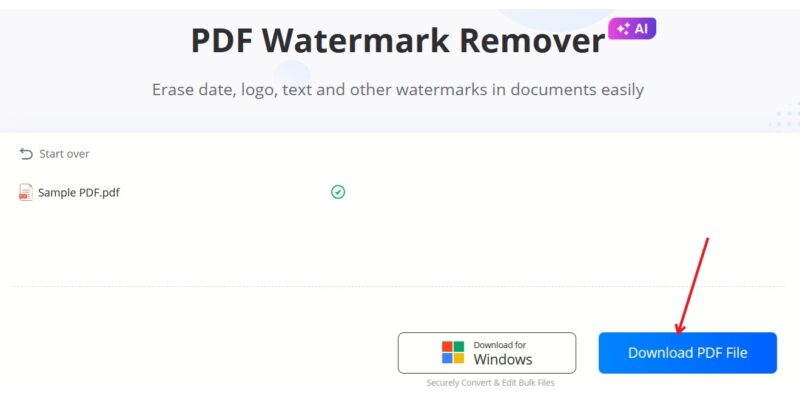 Pressing "Download PDF File" in LightPDF Tool. 
