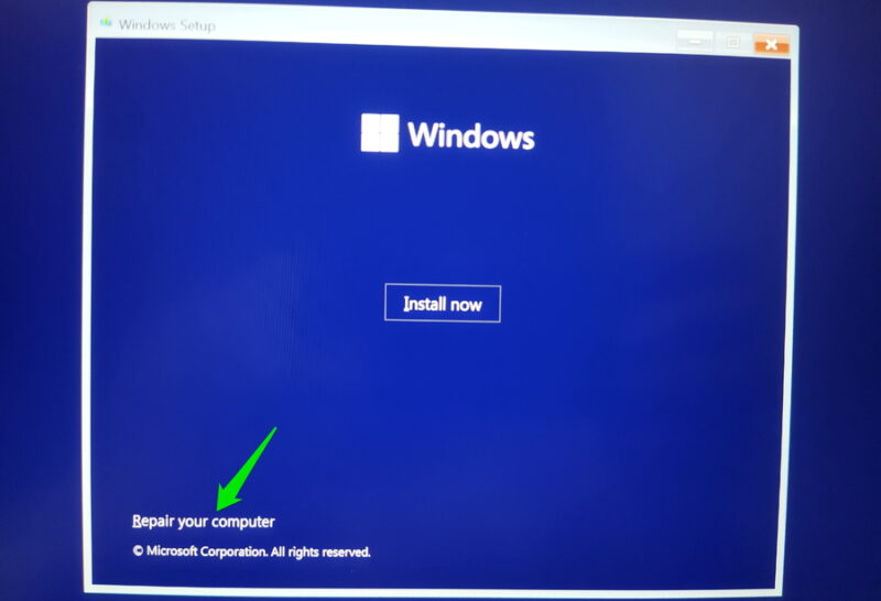 Windows recovery drive repair your computer option