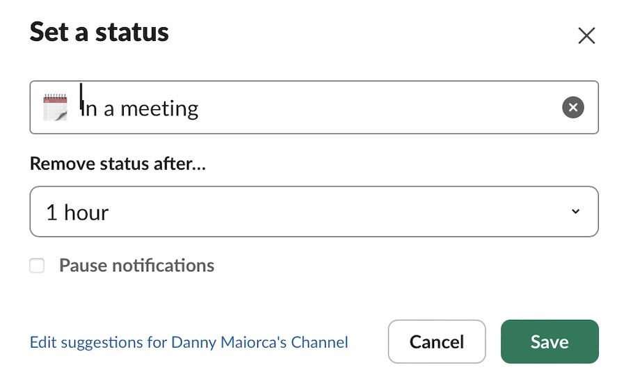 save your status after customizing it in slack