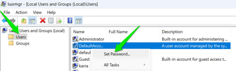 Set password for other User Account in the Groups Management Tool