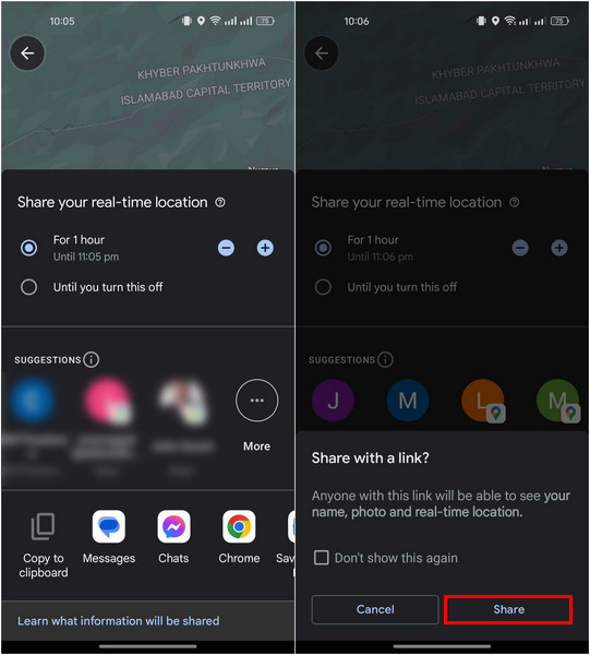 Sharing Location With A Contact