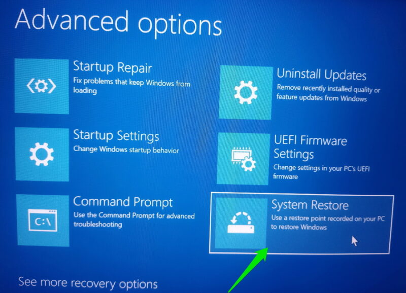 Access System Restore settings from Winre