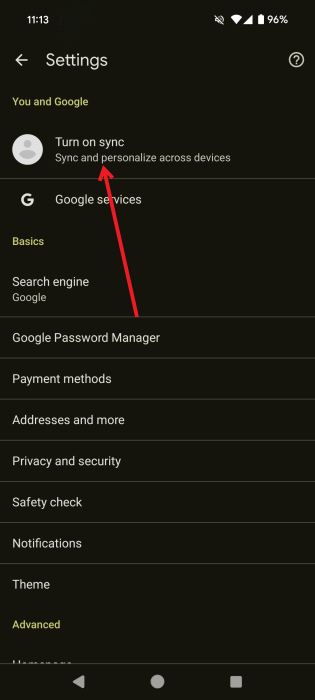 Pressing "Turn on sync" option in Chrome Settings in mobile app.