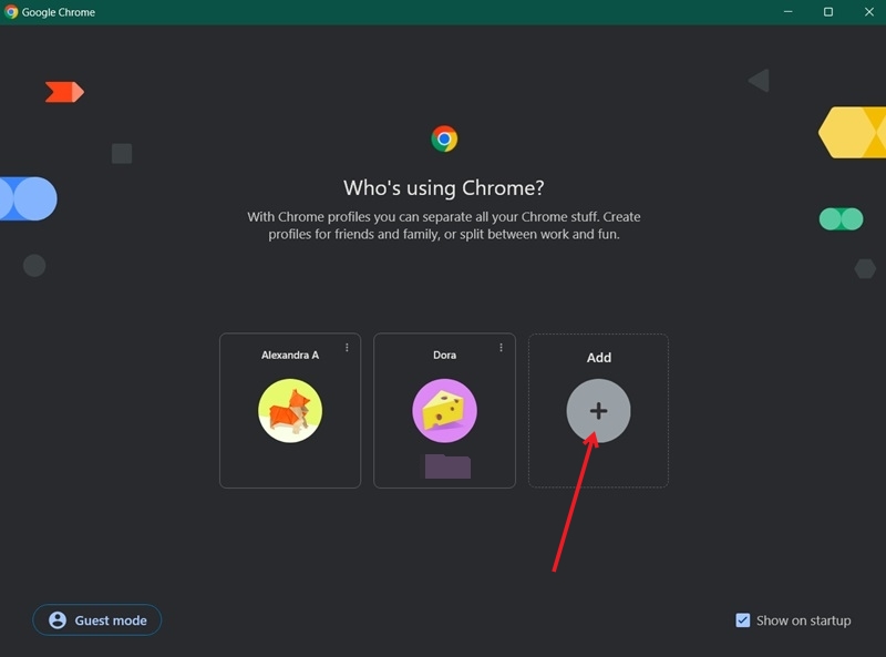 Select a Chrome profile or adding a new one in Chrome on PC.