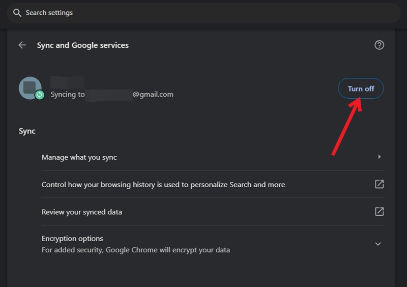 Tapping on "Turn off" button in Chrome Settings on PC.