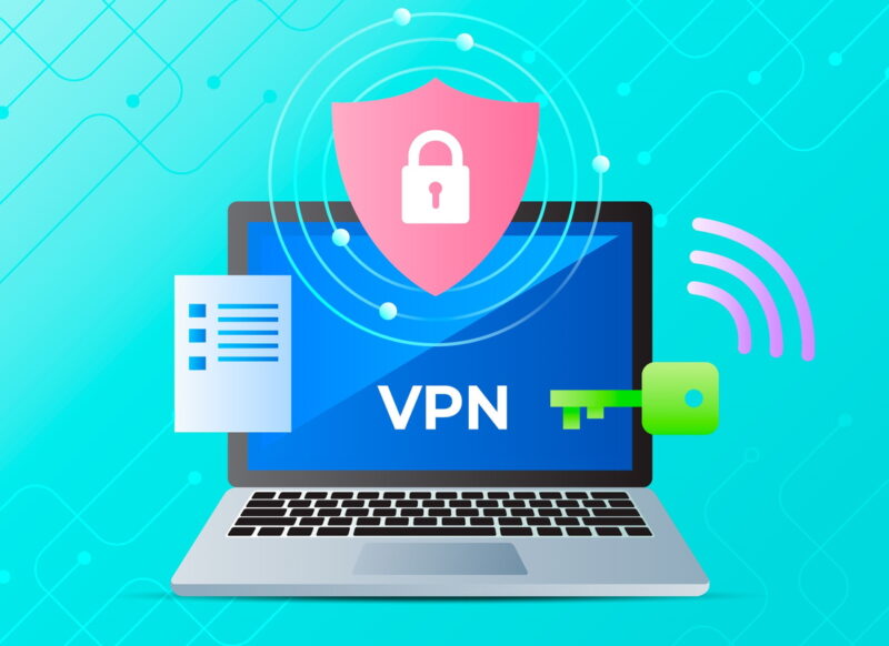 VPN security and privacy icons on laptop