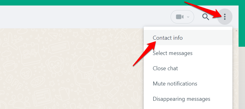 WhatsApp desktop interface with chat menu open