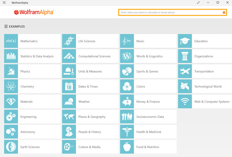 Subjects available in Wolfram alpha