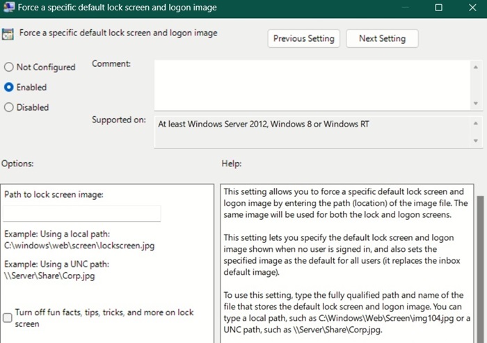 Group Policy Editor template to force a specific image on the lock screen.