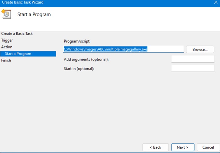 Image program script running in Task Scheduler. 